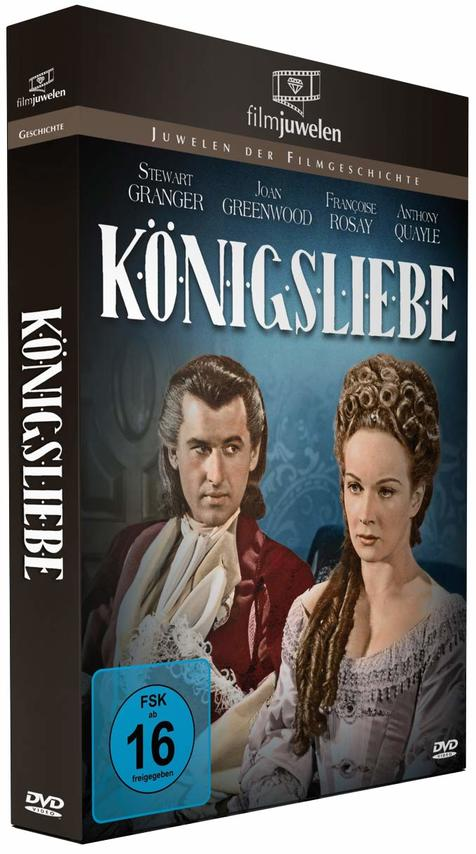 DVD-Hülle für 'Königscliebe' mit Filmbildern von Menschen und Filmgutschriften. Schwarzes Gehäuse.