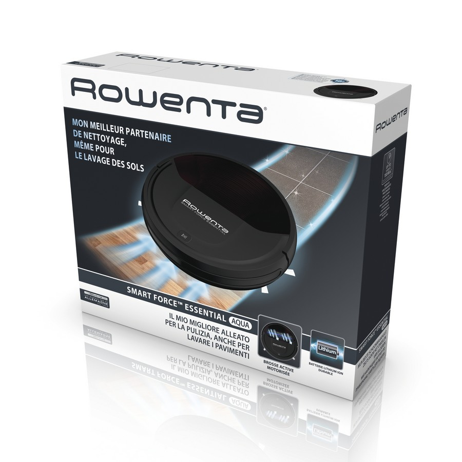 Robot aspirador - Rowenta RR6933 Smart Force Essential Aqua, Mopa, 65 dB, Autonomía 150 min, Negro