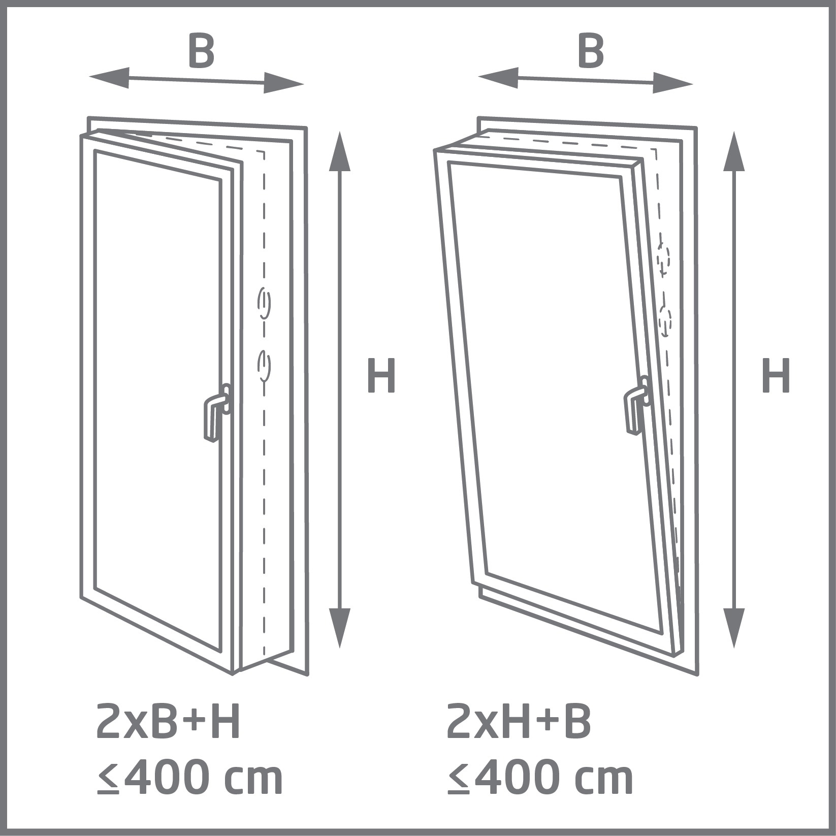 Diagramm eines Fensters mit Beschriftung der Maße für Höhe und Breite.