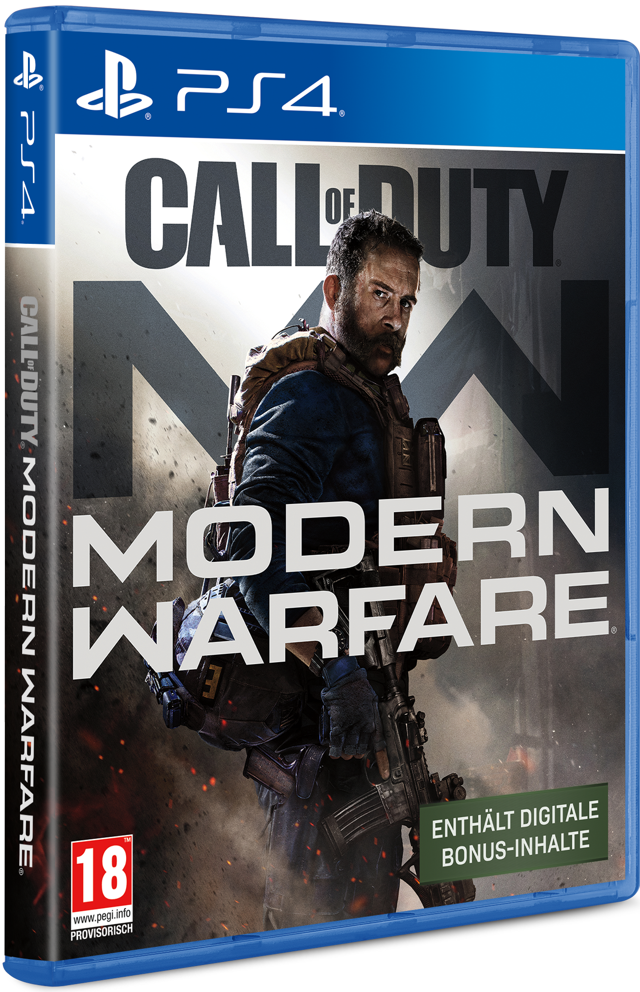 Spielbox für Call of Duty: Modern Warfare. Zeigt einen Mann in taktischer Ausrüstung.