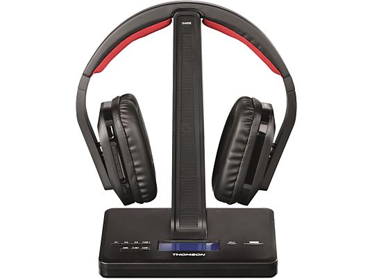 THOMSON WHP5407 - Casque sans fil avec radio DAB et station de charge (Over-ear, Rouge/noir)