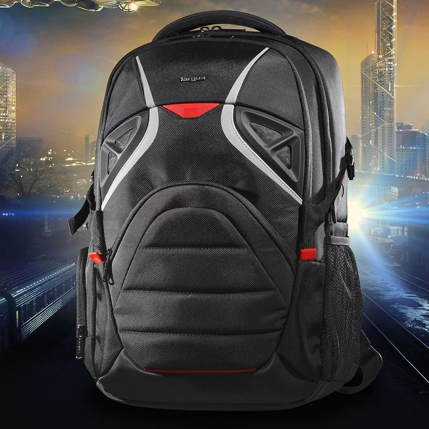 Mochila Targus Strike para jugadores hasta 173 negrorojo gaming 17.3 y accesorios de juego antirrobo con bolsillo seguridad oculto funda tsb900eu