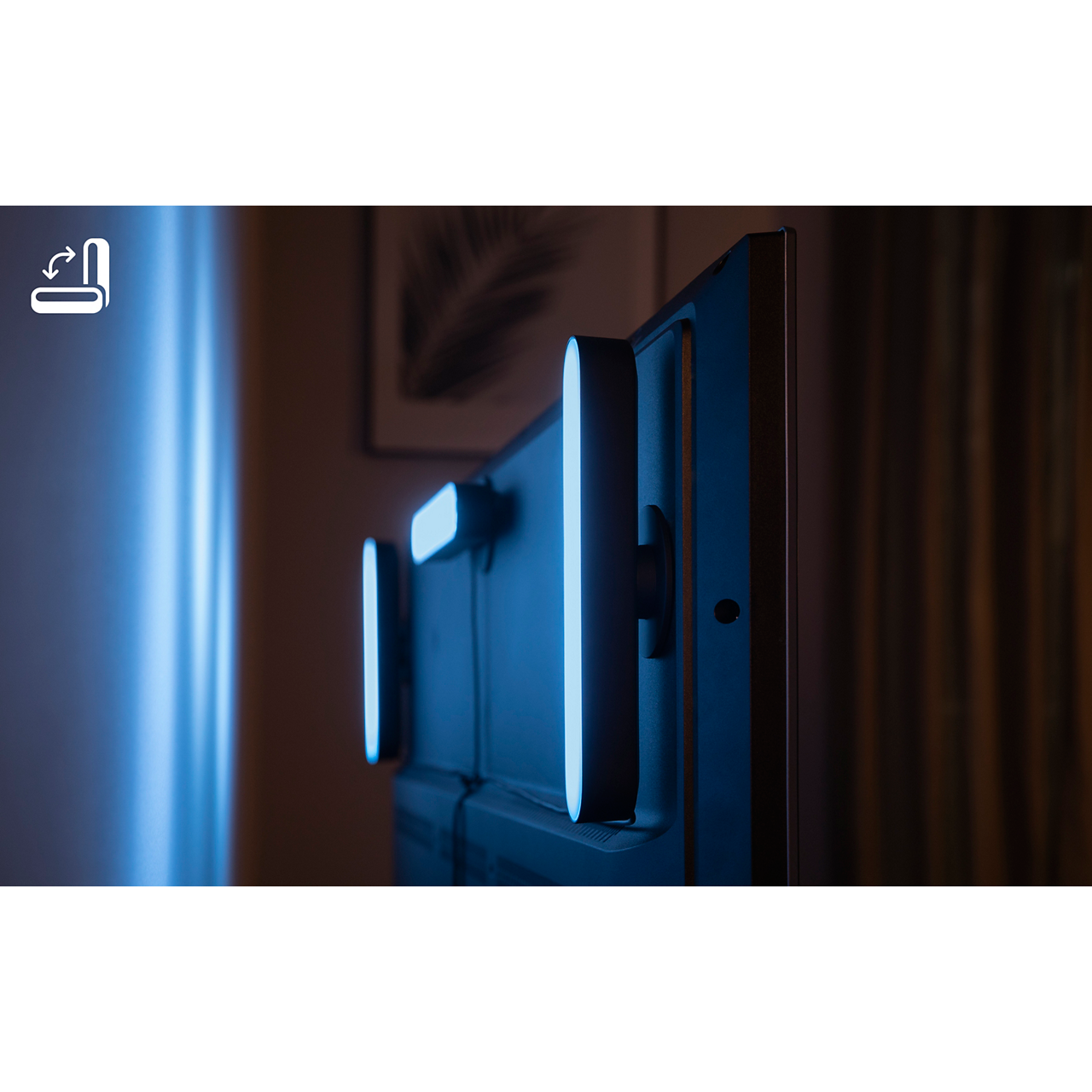 TV with lights attached, side view with background.