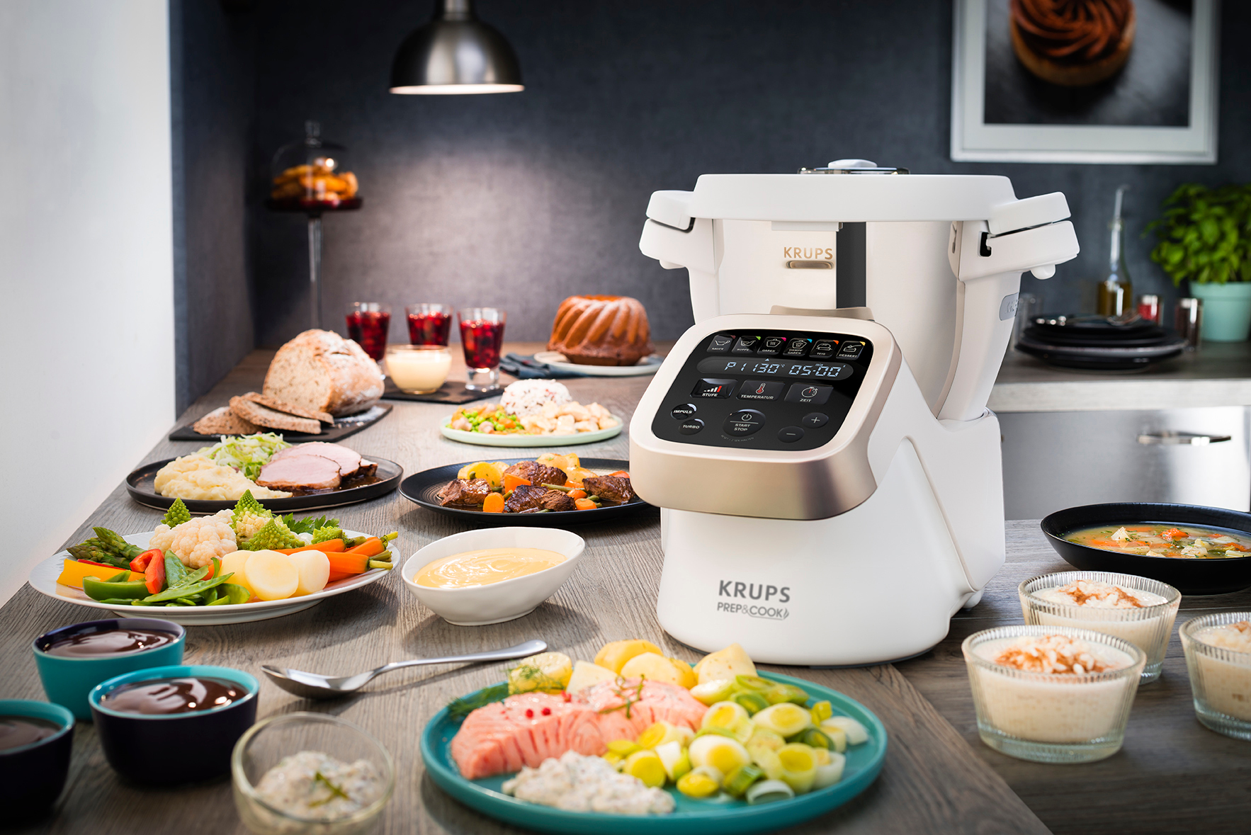 KRUPS HP5031 Prep&Cook Küchenmaschine mit Kochfunktion Weiß/Grau/Edelstahl (Rührschüsselkapazität: 4,5 l, 1550 Watt)