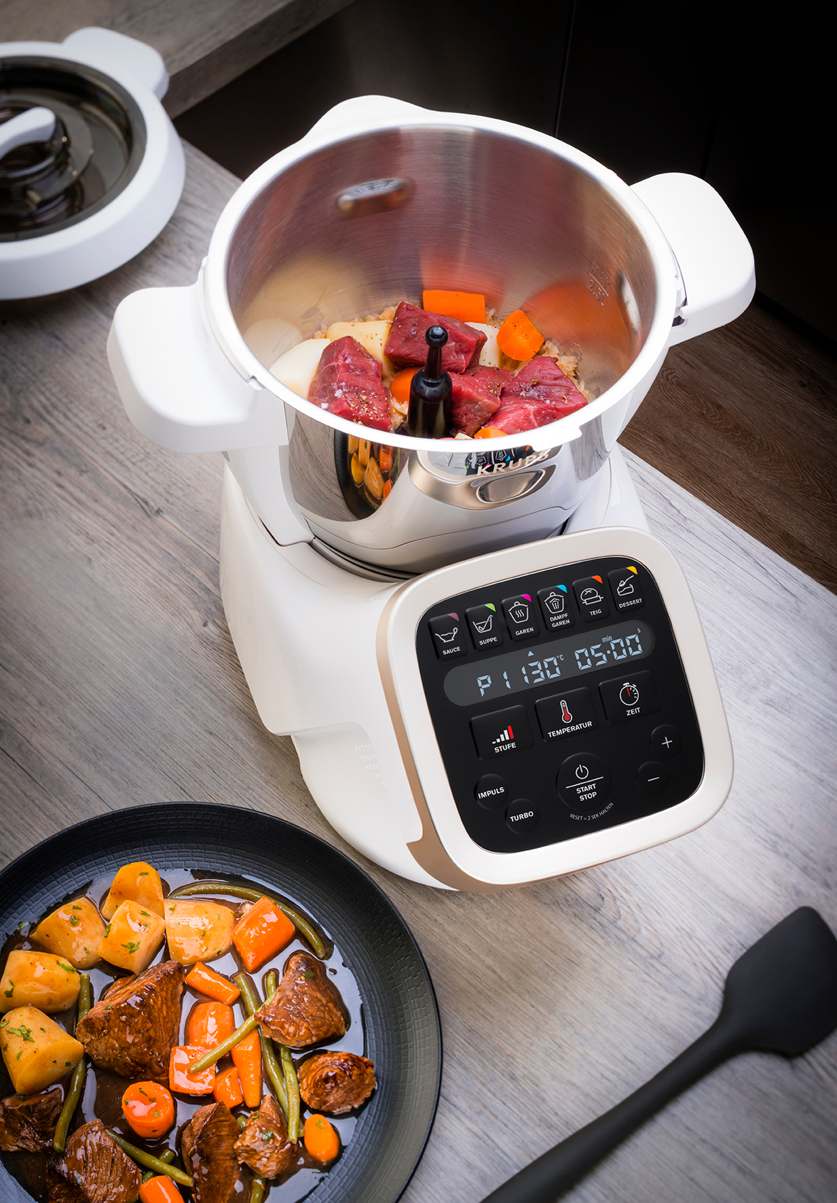 KRUPS HP5031 Prep&Cook Küchenmaschine mit Kochfunktion Weiß/Grau/Edelstahl (Rührschüsselkapazität: 4,5 l, 1550 Watt)