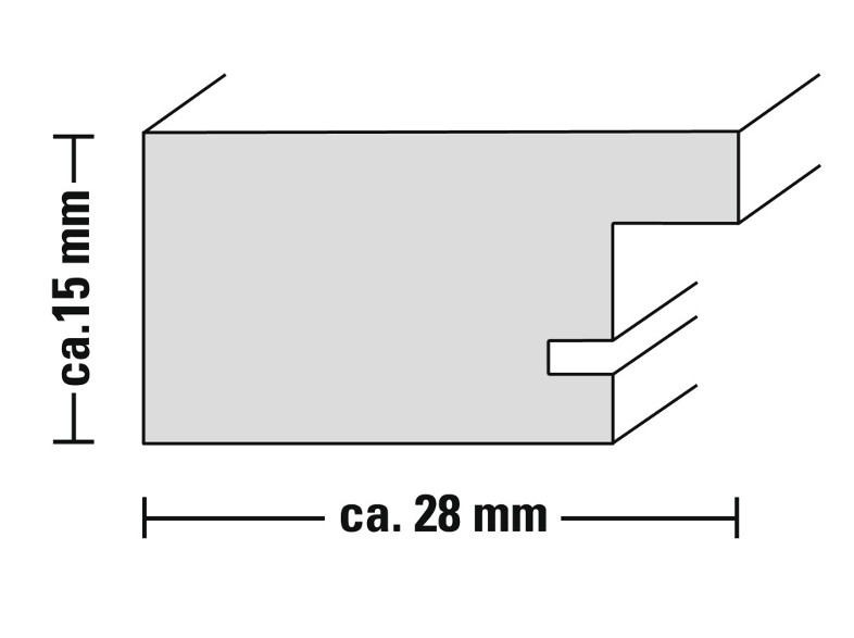 Egy téglalap alakú fatömb bemélyített horonnyal. A méretek kb. 15 mm x 28 mm. Oldalnézetben.