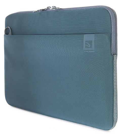 Türkis Laptop-Hülle mit grauem Reißverschluss.