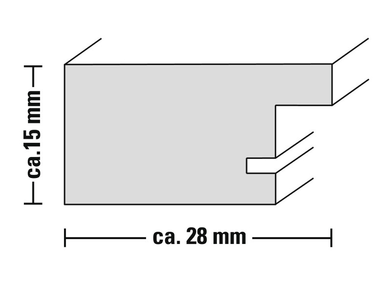 Egy szürke téglalap alakú fa darab, kb. 15 mm magas és kb. 28 mm széles.