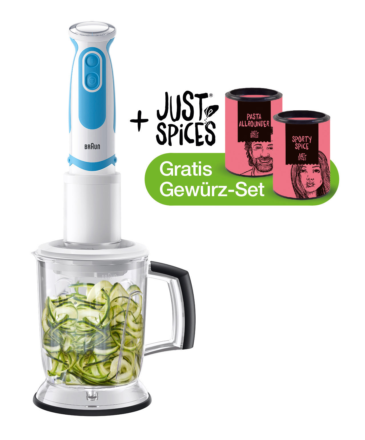 BRAUN MQ 5060 X ONPACK JUST SPICES LIMITED EDITION Stabmixer Weiß/Blau (750 Watt, 600 ml)
