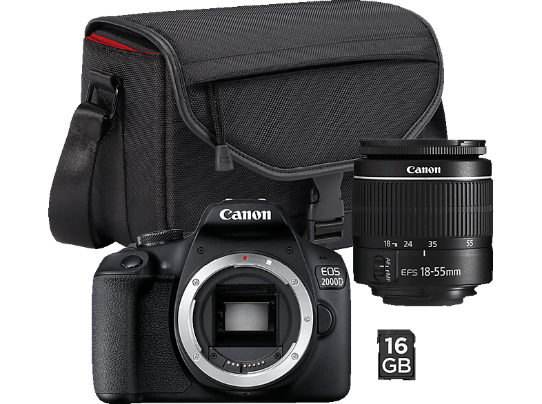 CANON EOS 2000D Kit + Tasche SB130 und Speicherkarte SD 16GB Spiegelreflexkamera, Full HD, 18-55 mm 