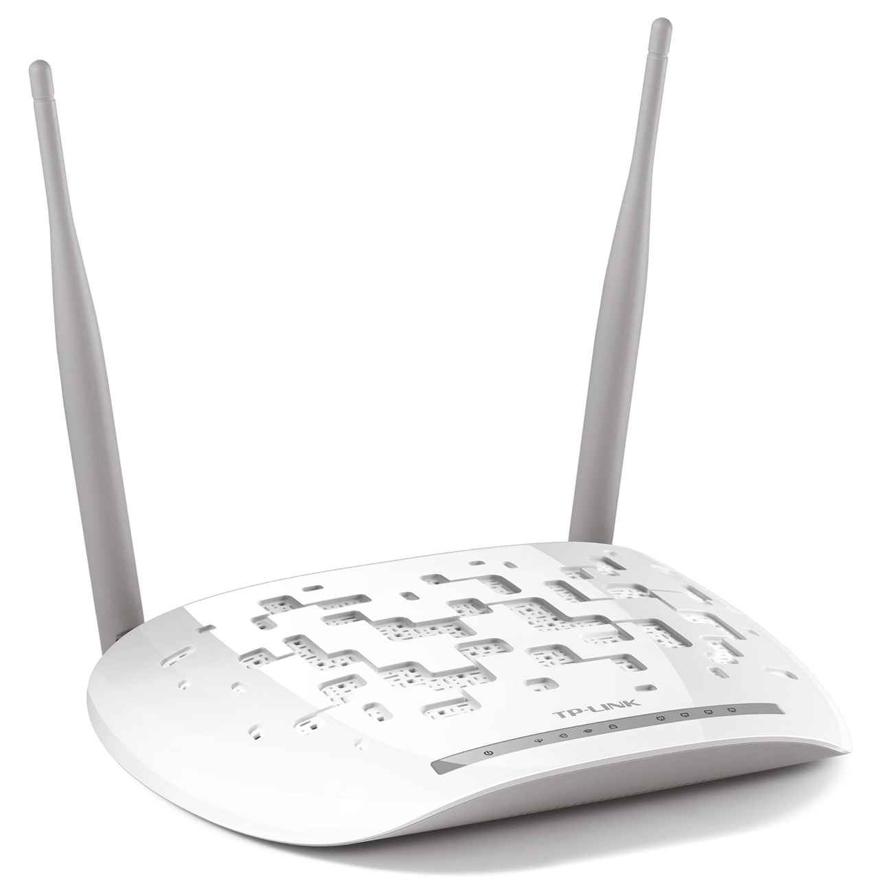 İki antenli beyaz TP-Link yönlendirici.
