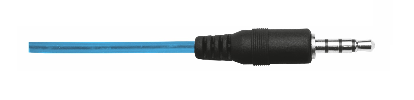 3,5 mm'lik bir ses jakı ve siyah bir konektör ile mavi bir kablo, beyaz bir arka plan üzerinde izole edilmiştir.