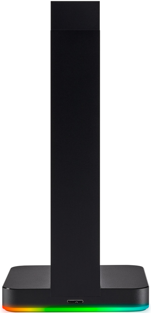 Black stand with a black vertical tube, and a color-changing light bar at the base.