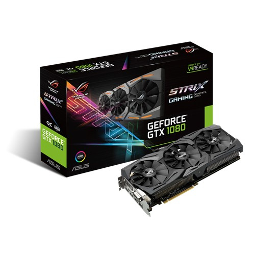 Tarjeta gráfica - ASUS Nvidia GeForce GTX1080 Strix OC 8GB, Reloj acelerado a 1936 MHz, DirectCU