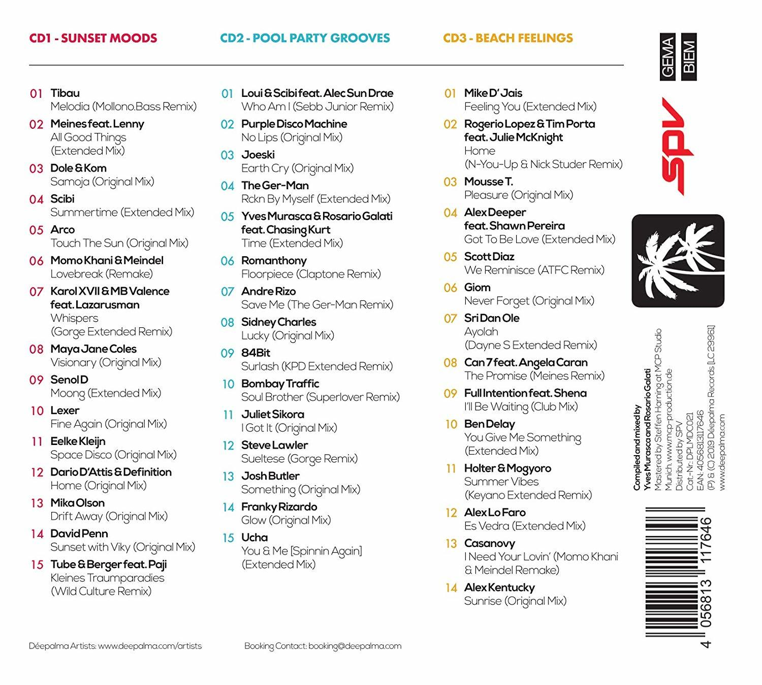 CD mit Musik-Tracklisten, mit verschiedenen Künstlern und Titeln.