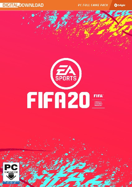 Portada del juego FIFA 20. Fondo rojo con logotipos de EA Sports y FIFA.