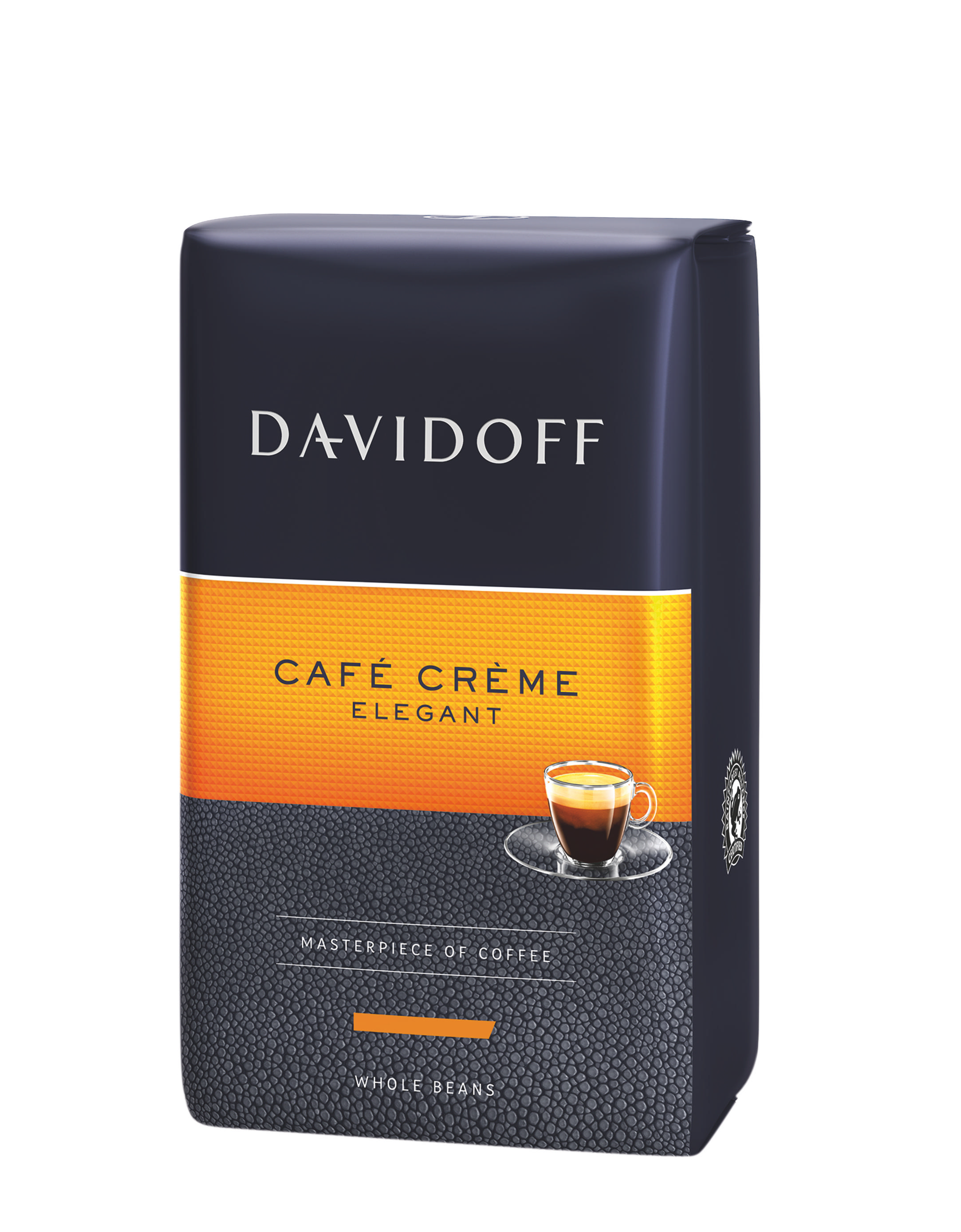 'DAVIDOFF', 'CAFE CREME' yazılı ve kahve fincanı görselli kahve çekirdeği poşeti.