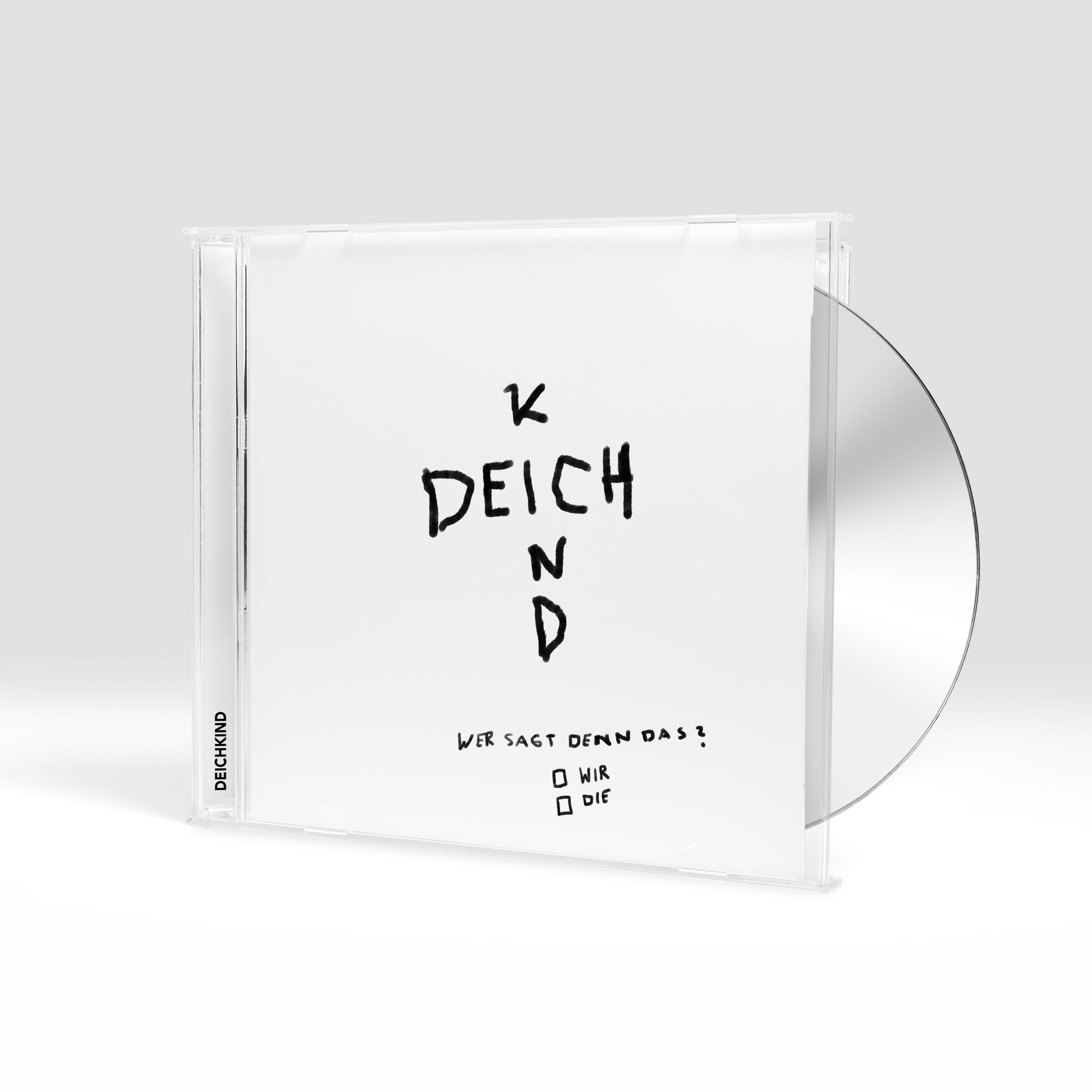 Eine CD-Hülle mit einer CD darin. Der Einband hat handschriftlichen Text und eine Zeichnung.