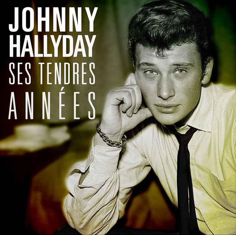 Pochette d'album : Johnny Hallyday, photo en noir et blanc, regardant de côté, avec texte.