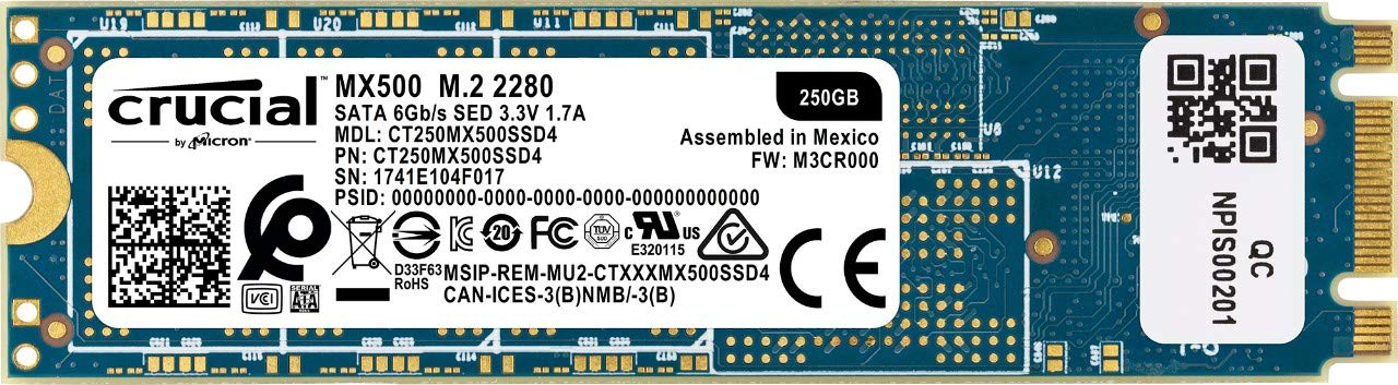 Disco duro SSD - Crucial MX500, 250 GB, M.2 Type 2280 3D Nand Sata 6Gb/s