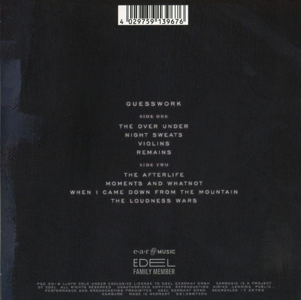 Rückseite einer CD, mit Titeln und Details. Schwarzer Hintergrund.