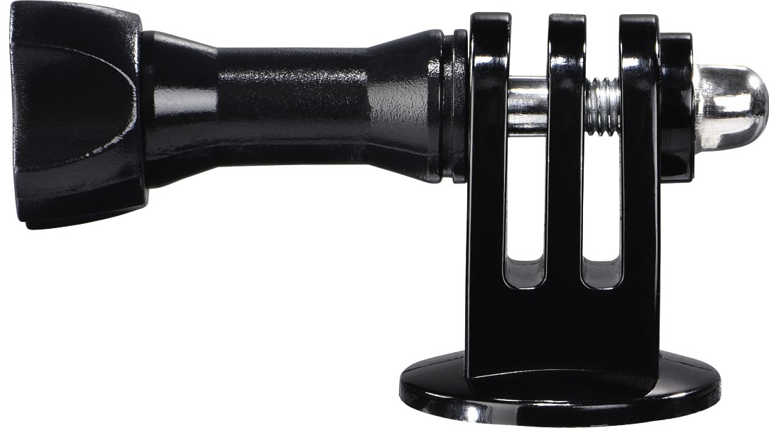Accessoire de fixation de caméra noir avec vis et base, vue rapprochée.