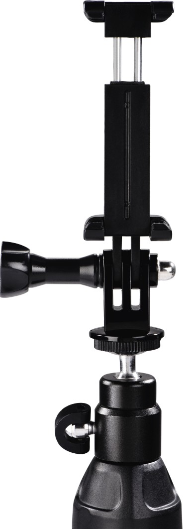 Support de téléphone noir avec fixation GoPro, montrant le mécanisme de fixation.