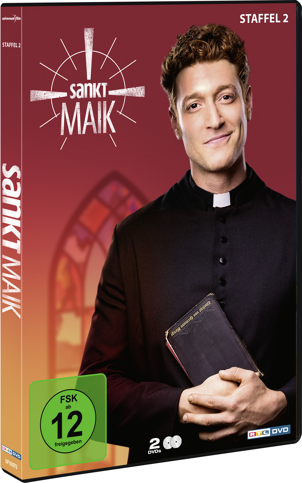 DVD-Cover für 'Sankt Maik' mit einem lächelnden Mann im Priesterkragen.