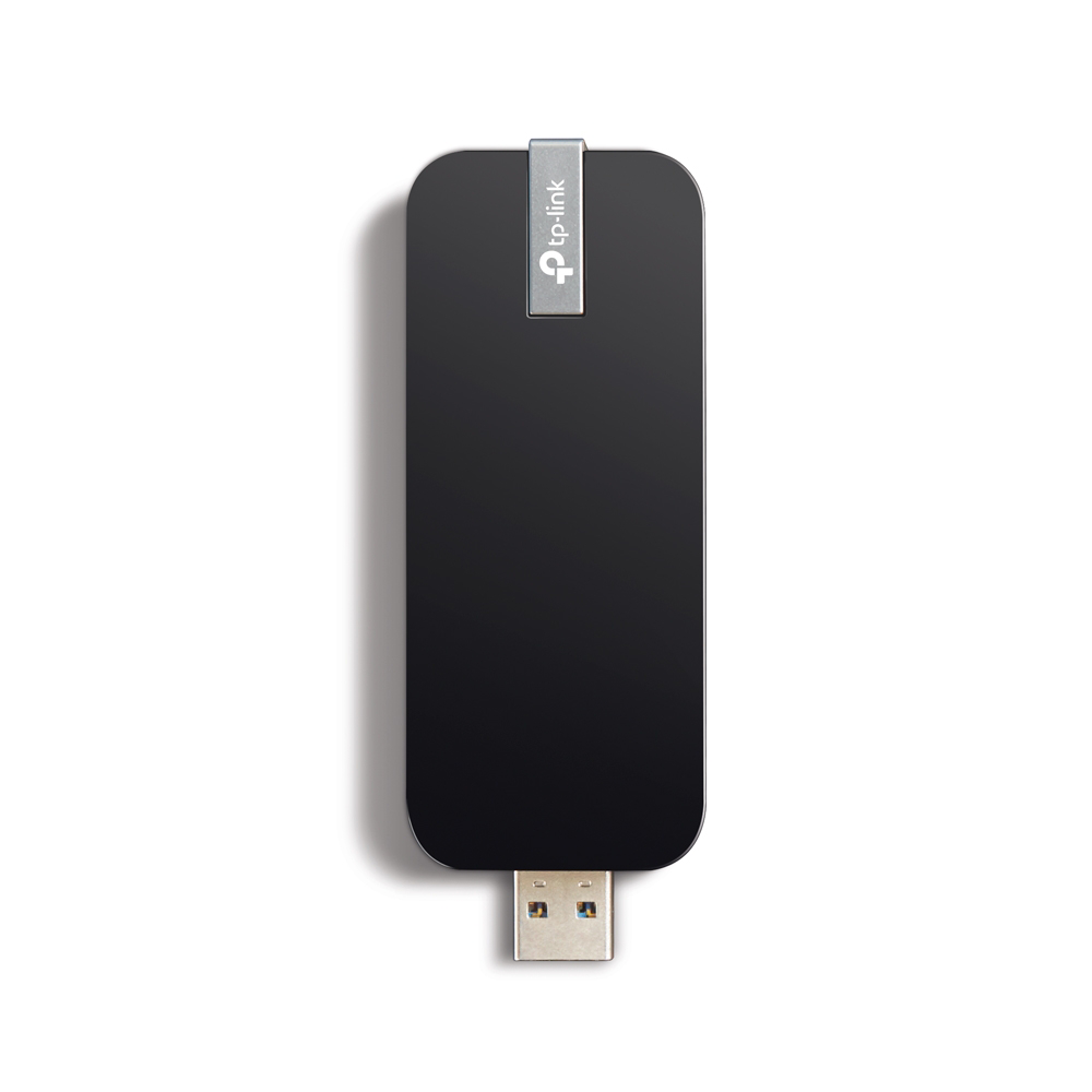 Black USB Wi-Fi adapter with Tp-link logo on top, pluggable into a USB port.