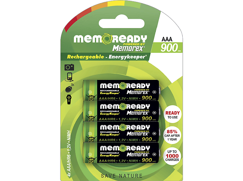MEMOREX Herlaadbare batterijen AAA 900 mAh 4 stuks (READY R03X4 900MAH)