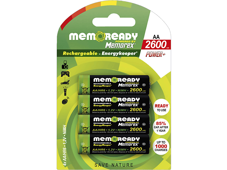 MEMOREX AA-herlaadbare batterijen 2600 mAh 4 stuks (MRX READY POWER+ R6X4 2600MAH)
