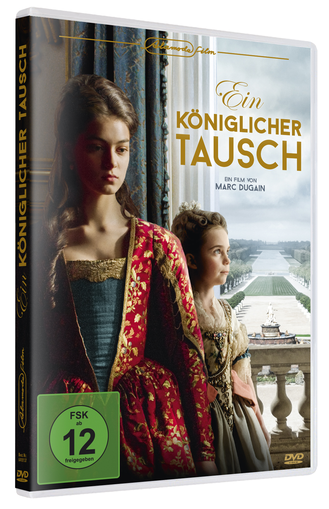 DVD-Cover: Zwei Frauen in historischer Kleidung, Palasthintergrund. Titel: 'Ein Königlicher Tausch'.