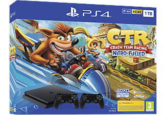 SONY PlayStation 4 Slim 1TB 2 db DualShock 4 kontrollerrel + Crash Team Racing: Nitro Fueled