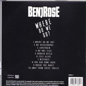 Rückseite eines Musikalbums mit Titelliste. Schwarz-weißes Design.