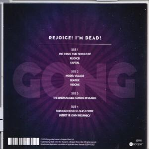 Album-Rückseite. Text auf lila Hintergrund. Titelliste und Bandname. Weißer Text.