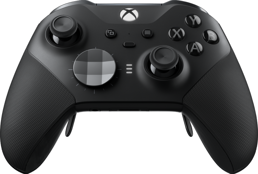 Controller Xbox nero con pulsanti e joystick.