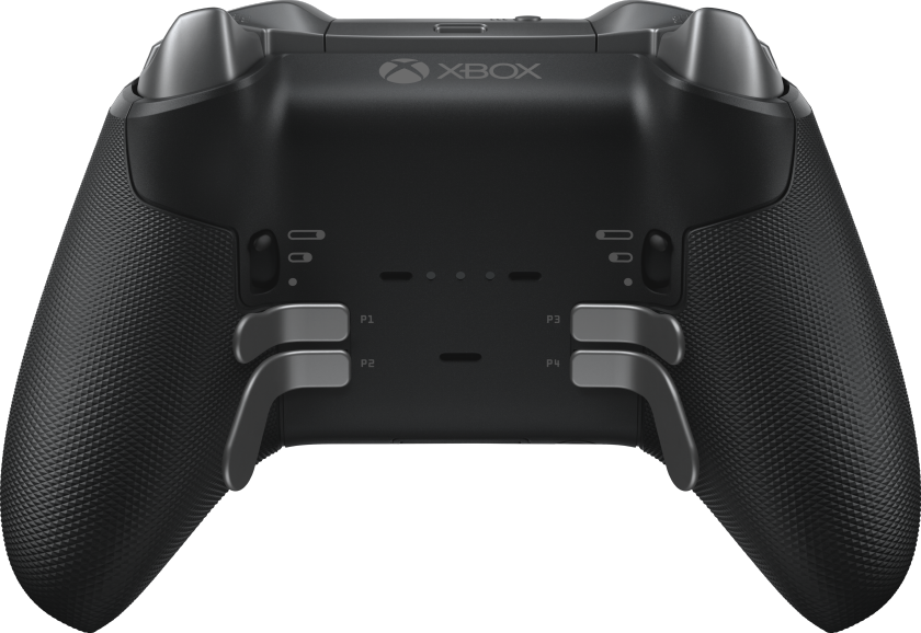 Controller Xbox Elite Series 2 nero, vista posteriore, con pulsanti a paletta.