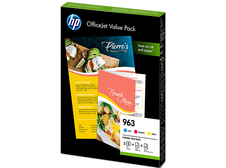 HP HP Office pack Inktpatroon C - M - J + Inkjetpapier Glanzend + Colorchoice Papier Mat (6JR42AE)n