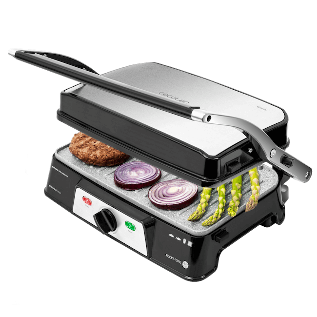 Grill - Cecotec Rock'n Grill 1500 Take&Clean, 1500W, 180º, Inox