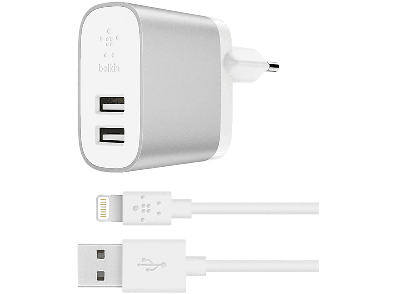 BELKIN Lader 2-poorts Boost Charge + Lightning naar USB-A kabel (F8J230VF04-SLV)
