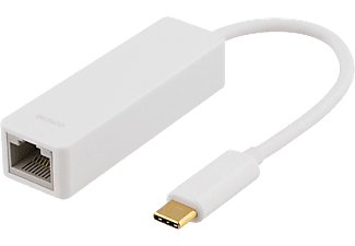 DELTACO USB 3.1 Nätverksadapter, Gigabit, RJ45, USB 3.1 Typ C hane - Vit