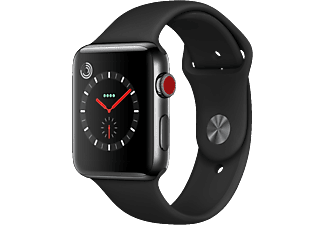 APPLE Watch Series 3 - Montre intelligente (140 - 210 mm, élastomère fluoré haute puissance, Noir space avec bracelet de sport en noir)