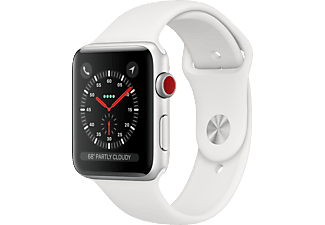 APPLE Watch Series 3 - Montre intelligente (130 - 200 mm, élastomère fluoré haute puissance, Acier inoxydable avec bracelet de sport en blanc doux)