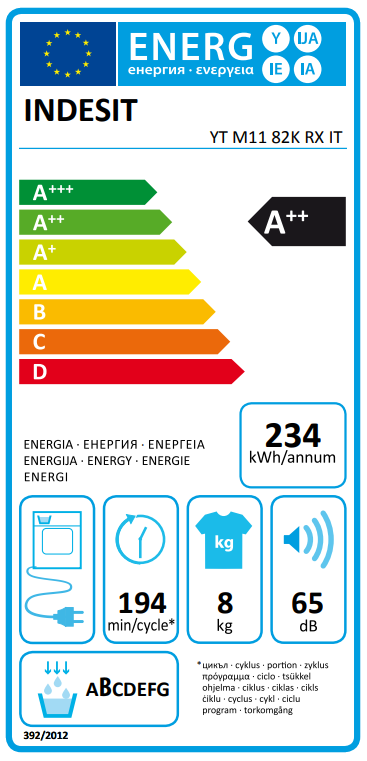 INDESIT YT M11 82K RX EU Hőszivattyús szárítógép, 45' gyors program, ruhafrissítés, A++, inverter motor