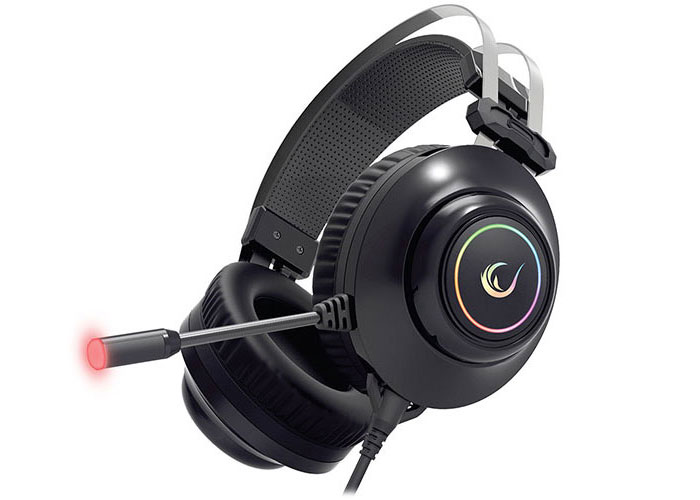 Siyah ve gri oyun kulaklığı. Mikrofon, ses kontrolü ve RGB aydınlatma.
