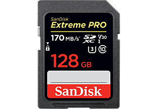 SANDISK Extreme PRO® 170MB/S CL10 - SDXC-Cartes mémoire  (128 GB, 170 MB/s, Noir)