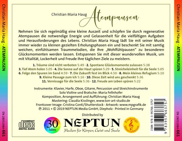 CD-Cover mit Text und Logo. Der Titel ist 'Atempause' von Christian Maria Haug.