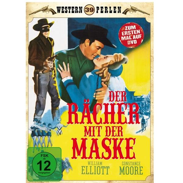 Filmposter eines Westernfilms: Ein Mann mit Maske hält eine Pistole und küsst eine Frau.