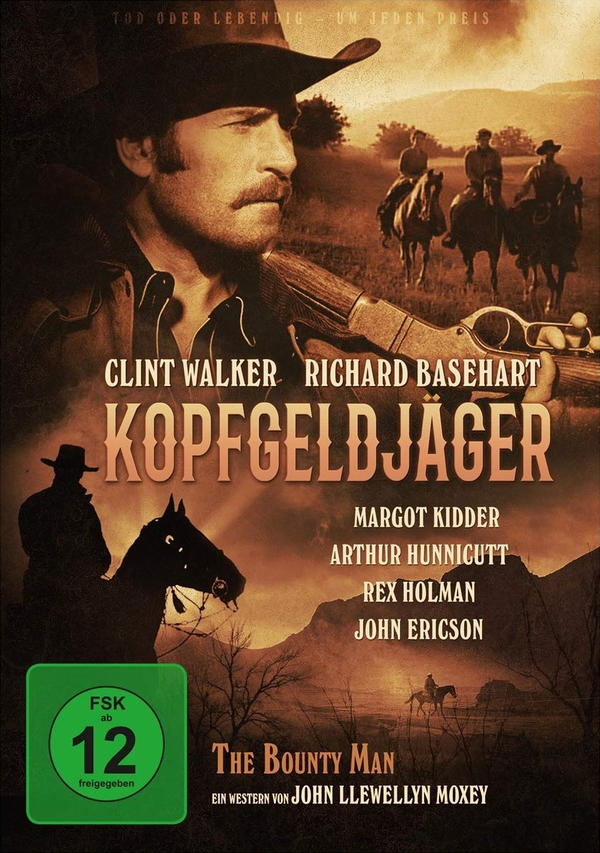 DVD-Hülle mit Cowboy und Pferden. Titel 'KOPFGELDJÄGER'. Namen der Schauspieler und FSK 12-Bewertung sichtbar.