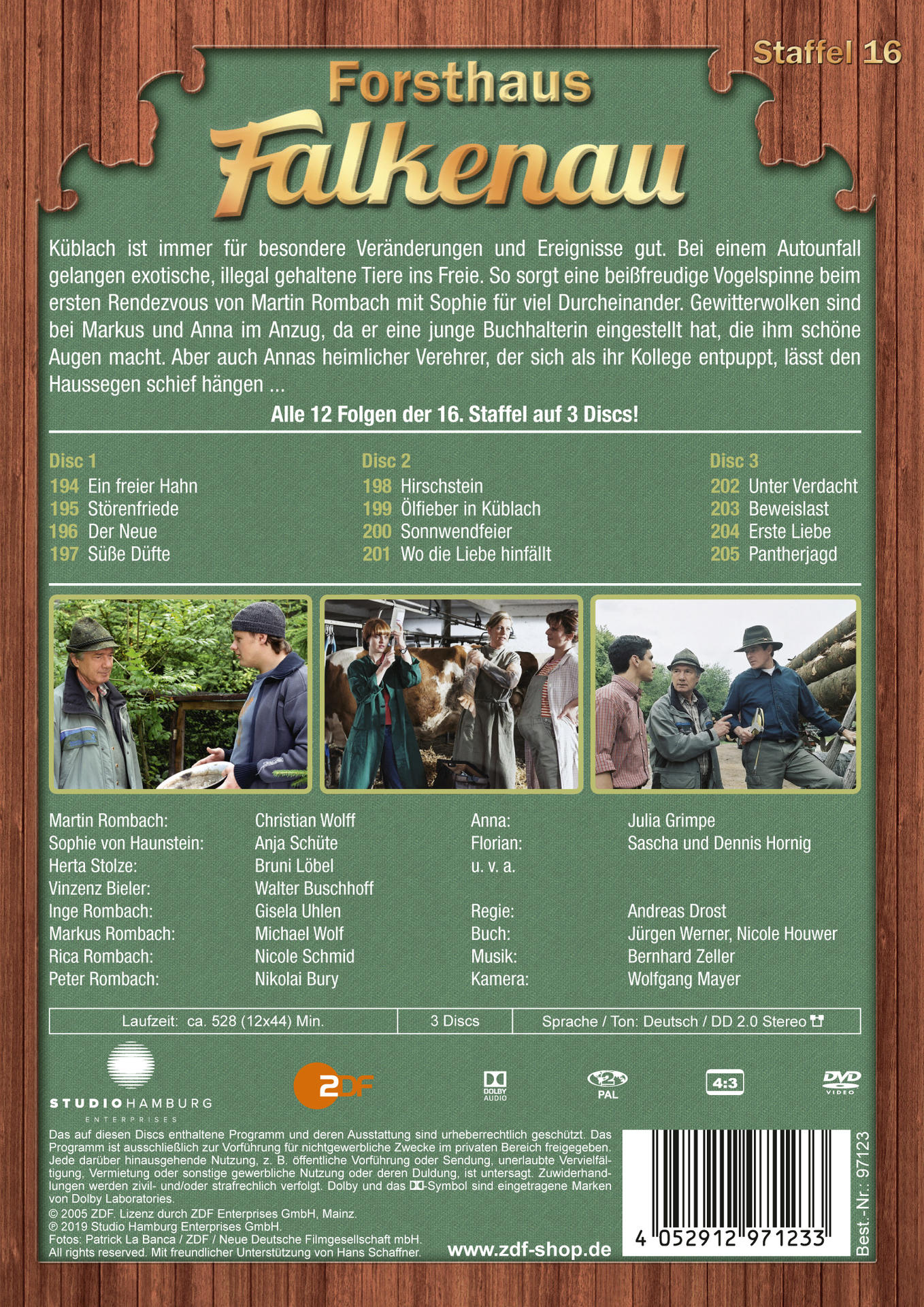 Rückseite einer DVD-Hülle mit Text, Bildern und einer Episodenliste.